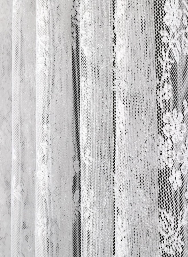 RLoncomix Rod Pocket Lace Sheer Door Curtain French White Mesh Floral Semi Voile Curtain for Kitchen Cafe Bedroom Living Room with 1 Tieback, 1 Panel 72 Inches - Image 3